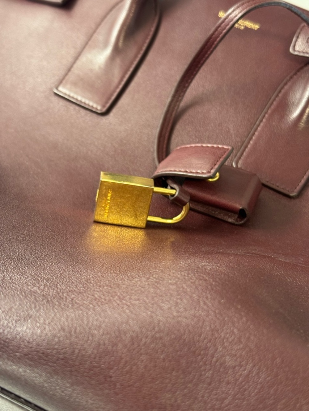 Saint Laurent Sac de Jour Large Bordeaux Leather Tote SDJ Gold Hardware Lock Key - Picture 10 of 16